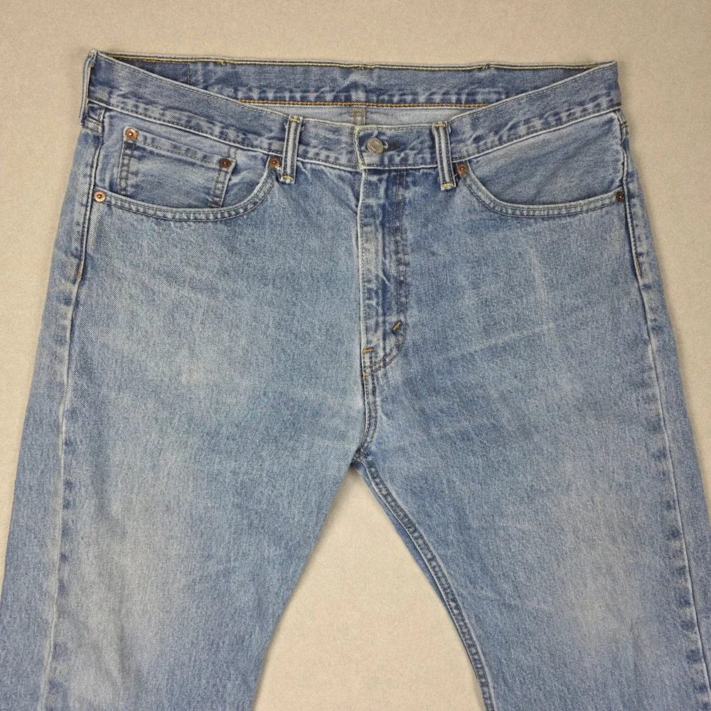 Levi Strauss 505 Mens Jeans Light Wash Straight Leg Denim Distressed 38x30